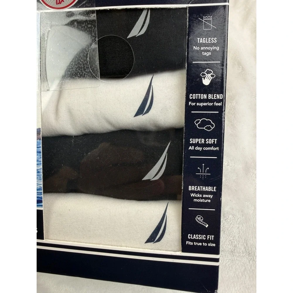 Nautica Mens 4 Pack Cotton Blend Crew Neck Tees Black White Medium 38-40 NEW